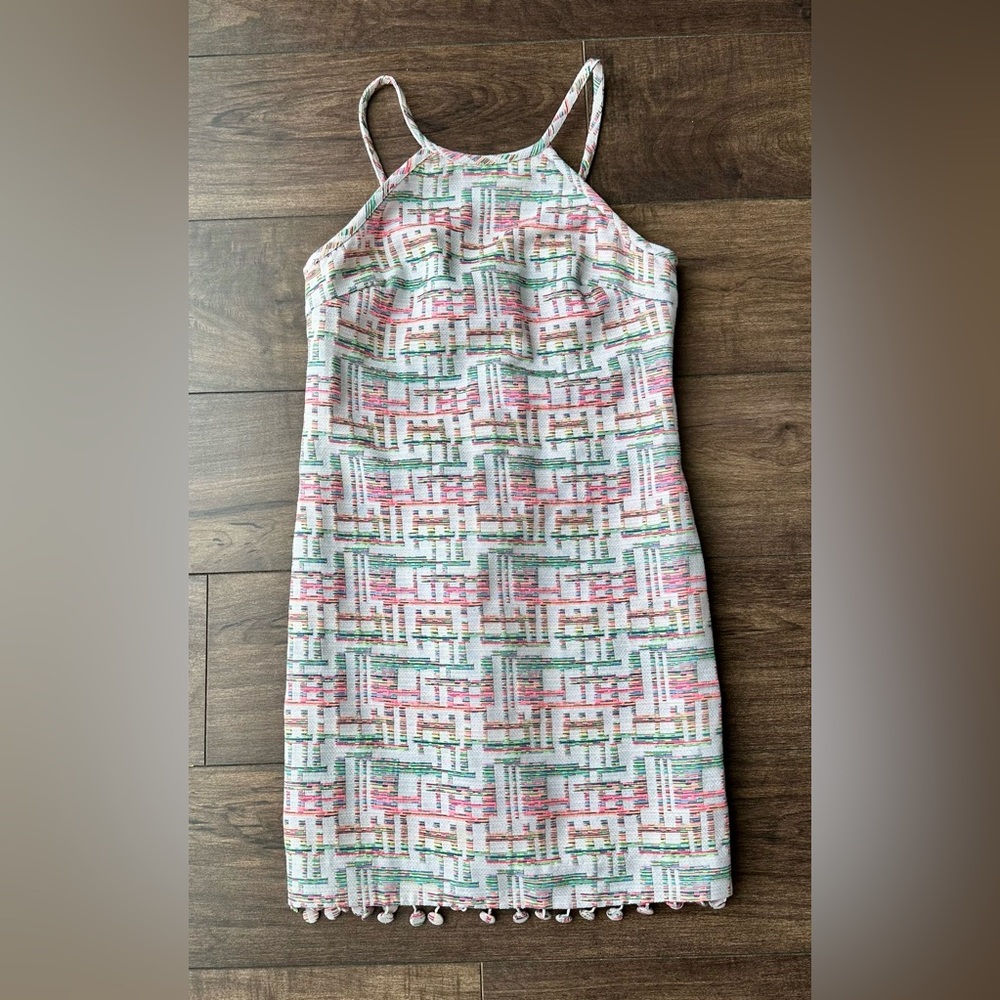 Trina Turk Patsy Halter Dress - Size 4 - Rainbow Geometric Pattern - Fringe Trim